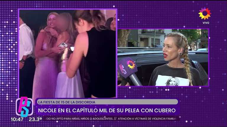 Nicole Neumann habló con la prensa sobre el escándalo por el 15 de su hija (Foto: captura de eltrece).