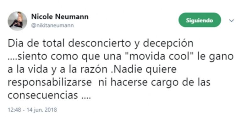 Nicole Neumann, indignada con la aprobación de la legalización del aborto: "Una movida cool le ganó a la vida"