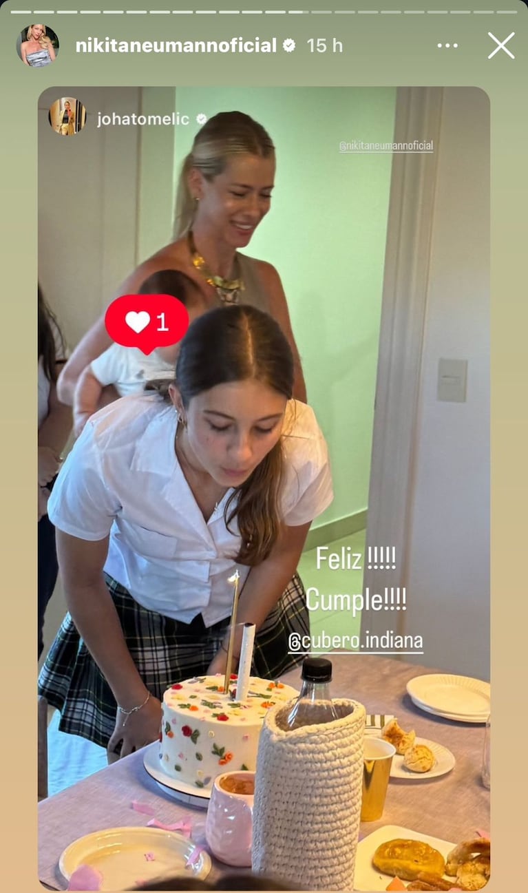 Nicole Neumann le celebró el cumpleaños número 16 a Indiana Cubero (Foto: captura de Instagram).