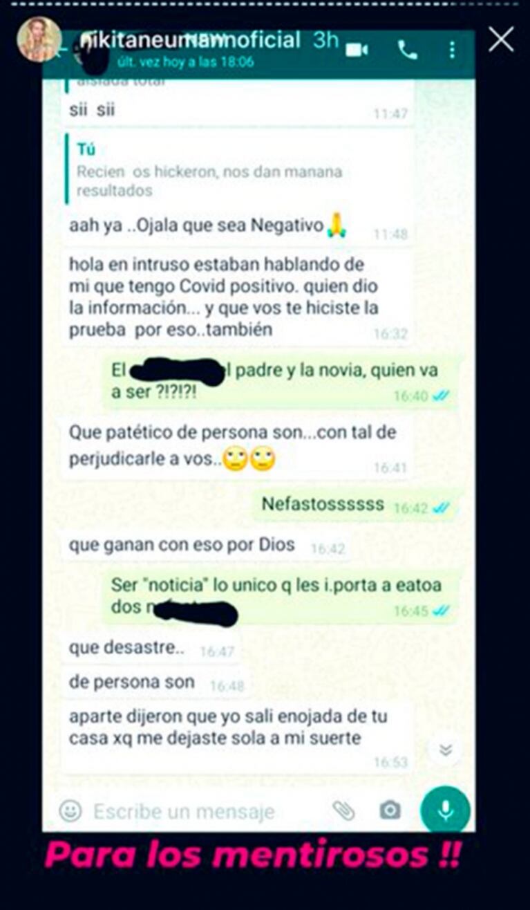 Nicole Neumann mostró los chats privados con su empleada doméstica tras las críticas y disparó: "Soretes mentirosos"