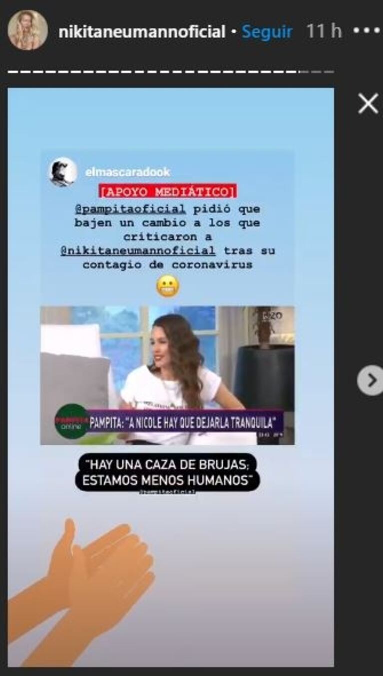 Nicole Neumann reaccionó al ver que Pampita la bancó tras contar que tiene Covid-19: republicó su defensa con aplausos