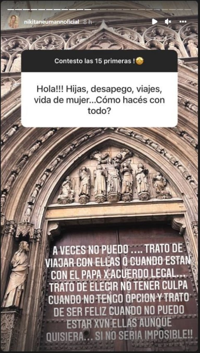 Nicole Neumann respondió a las críticas por extrañar a sus hijas desde Europa: "Si pudiera estaría 24/7 con ellas"