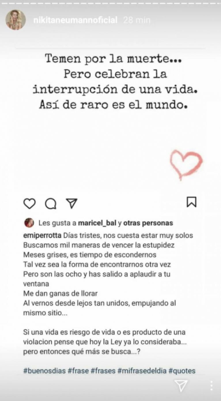 Nicole Neumann se mostró indignada por la aprobación de la ley de aborto: "Temen una muerte y celebran la interrupción de una vida"