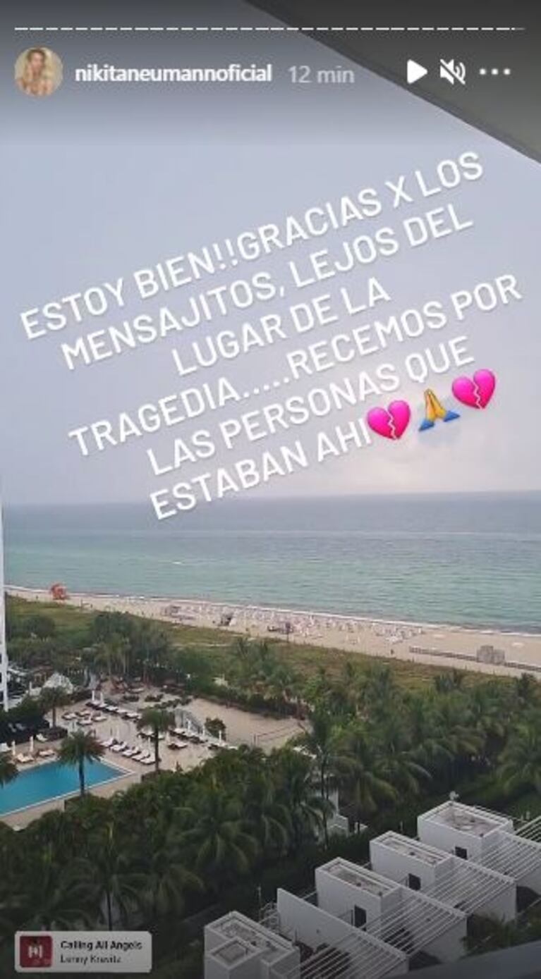 Nicole Neumann se reportó desde Miami tras el fatal derrumbe de un edificio: "Estoy bien, lejos del lugar de la tragedia"