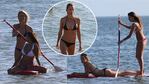 Nicole Neumann y su amiga hacen paddle surf en Punta. Foto: GM Press Punta