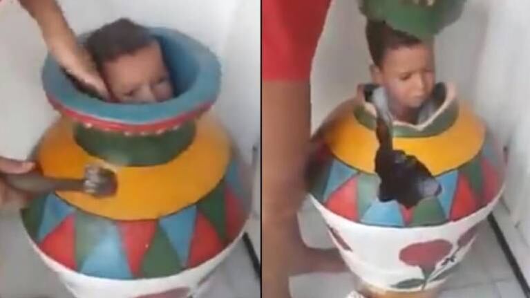 Niño quedó atrapado dentro de un jarrón al jugar y tuvieron que rescatarlo