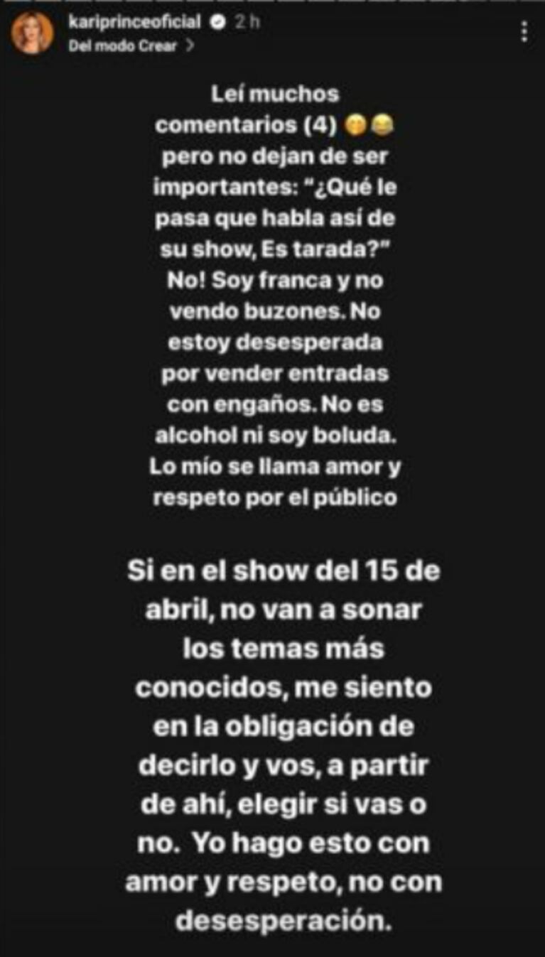 "No estoy borracha": Karina La Princesita hizo un tremendo descargo tras pedir que no vayan a su show 