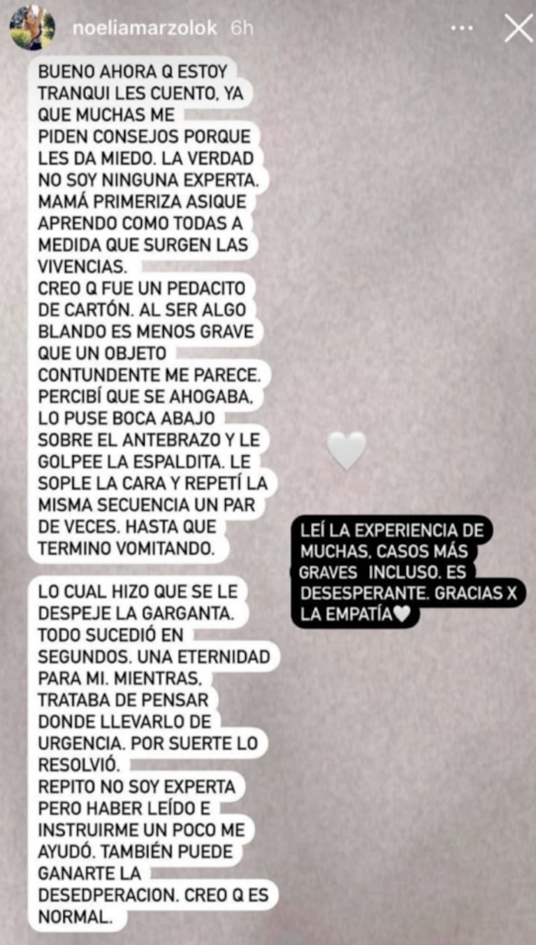 Noelia Marzol contó que su bebé se ahogó y tuvo que socorrerlo: "Pude ganarle a la desesperación"