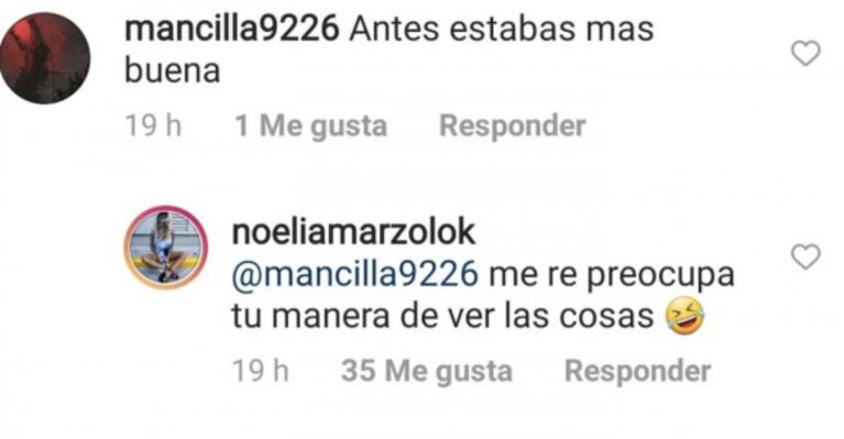 Noelia Marzol le contestó sin filtro a un seguidor que le dedicó un comentario fuera de lugar: "Me preocupa tu manera de ver las cosas"