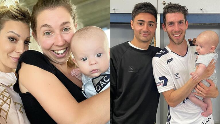Noelia Marzol llevó a su bebé a ver jugar a su papá al fútbol.