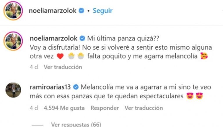 Noelia Marzol lució su embarazo como Dios la trajo al mundo: "¿Mi última panza?"