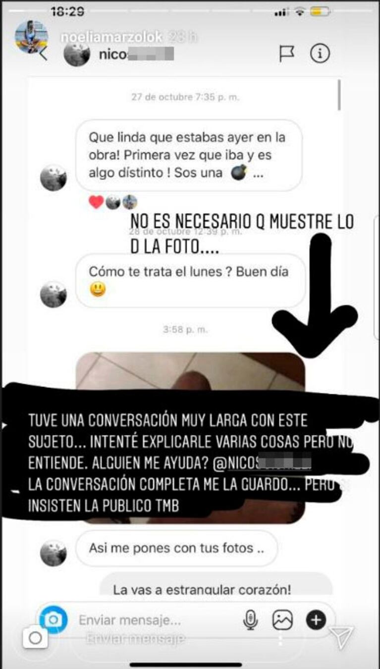 Noelia Marzol mandó al frente a un hombre que le envió una foto de su miembro: "No aprenden más muchachos"