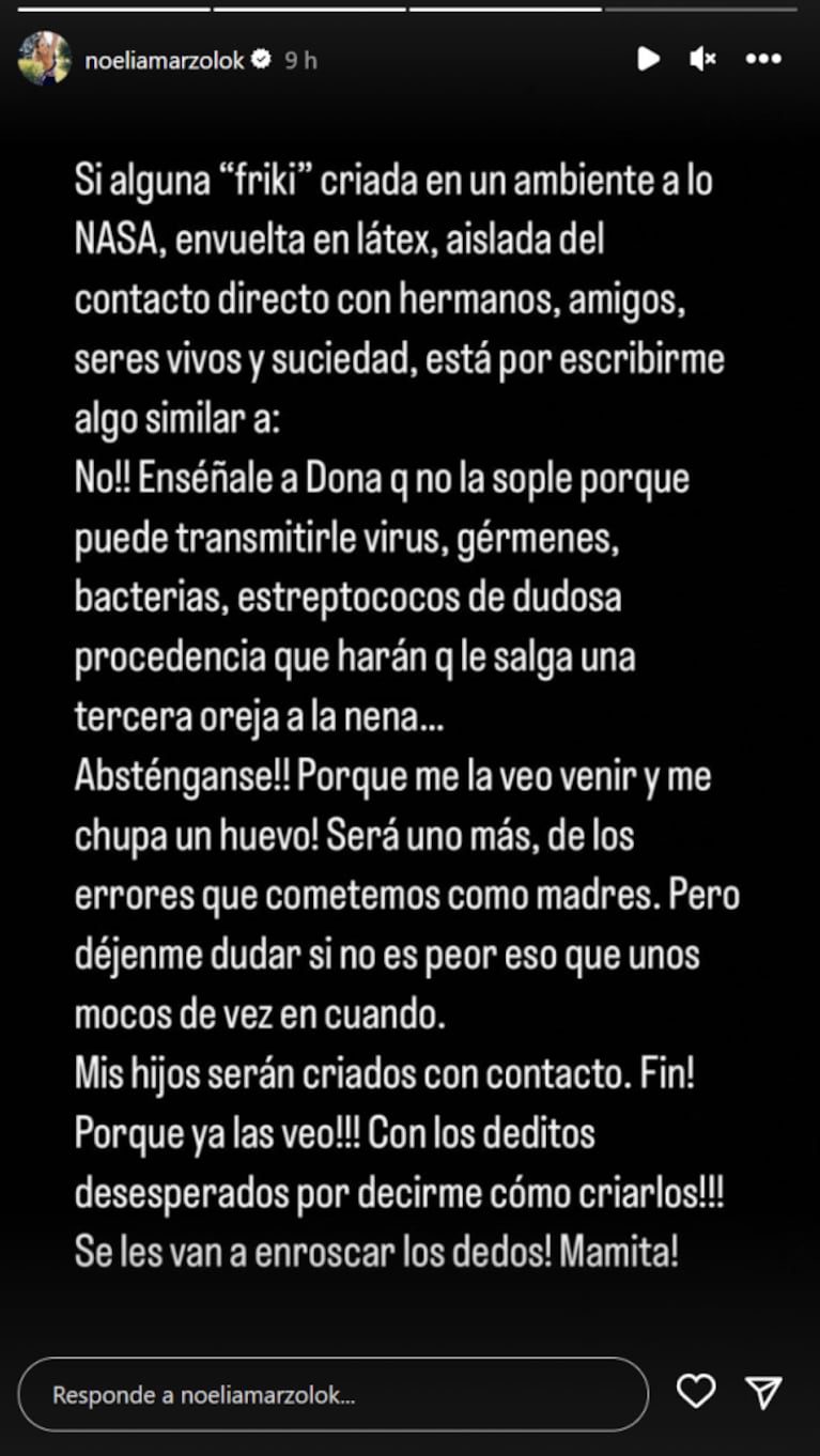 Noelia Marzol mostró a su hijo soplando a su hija y apuntó contra las críticas: "Serán criados con contacto"