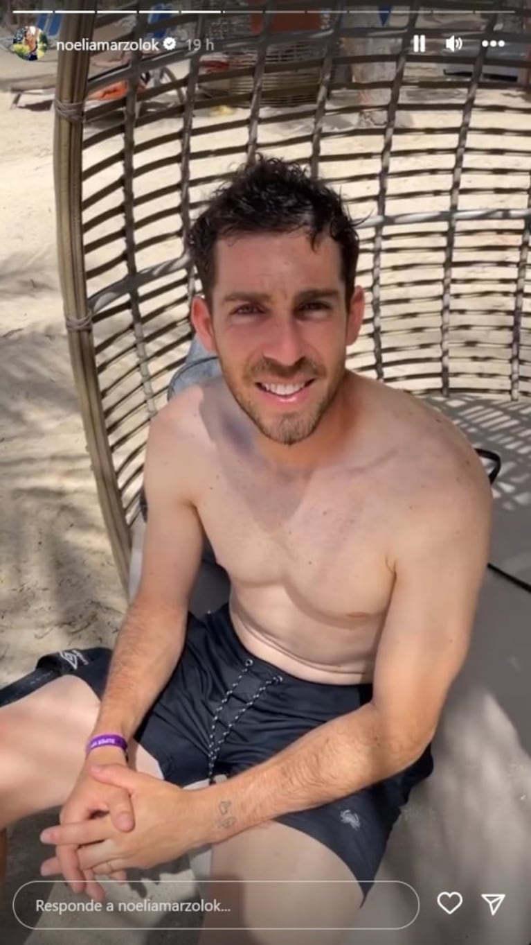 Noelia Marzol se cansó del bronceado desparejo de su marido y lo mandó al frente