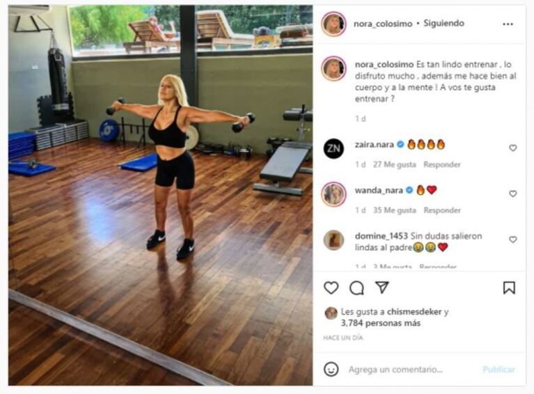 Nora Colosimo, la mamá de Wanda y Zaira Nara, se mostró entrenando: "Me hace bien al cuerpo y a la mente"