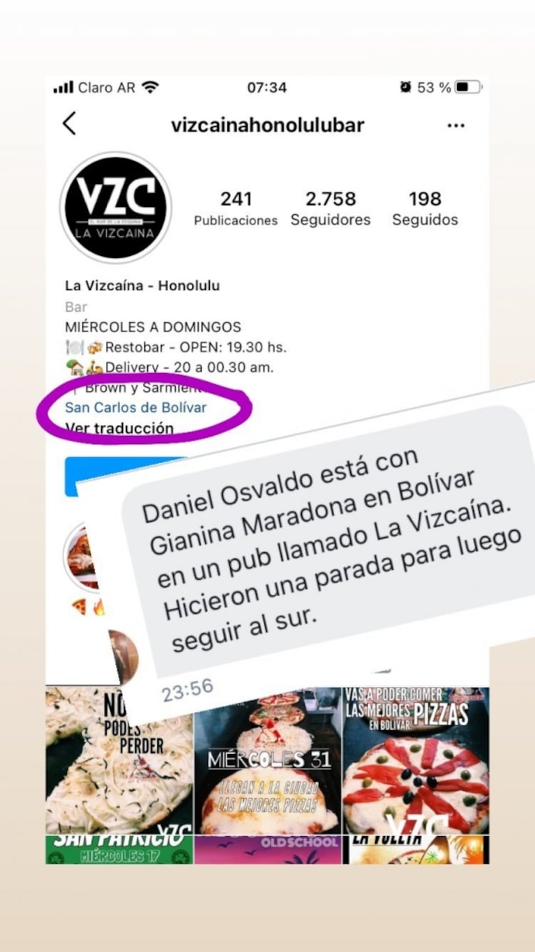 Nuevas pruebas del romance entre Gianinna Maradona y Daniel Osvaldo: "Están en Bolivar"