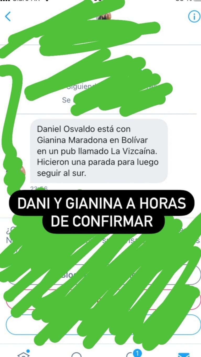 Nuevas pruebas del romance entre Gianinna Maradona y Daniel Osvaldo: "Están en Bolivar"