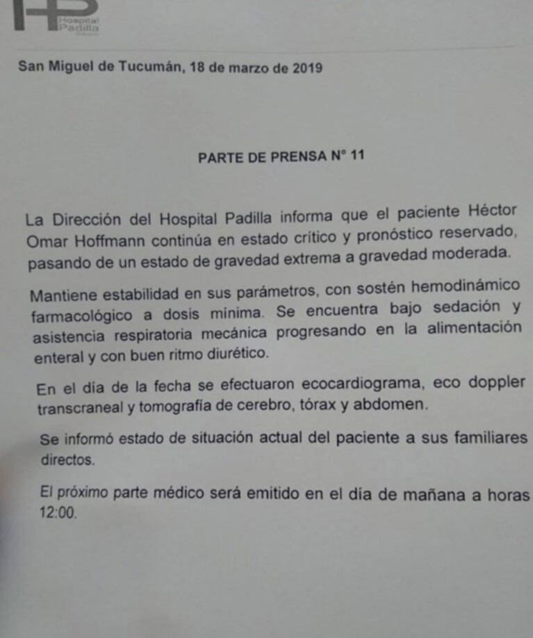 Nuevo parte médico de Sergio Denis: pasó de gravedad extrema a moderada