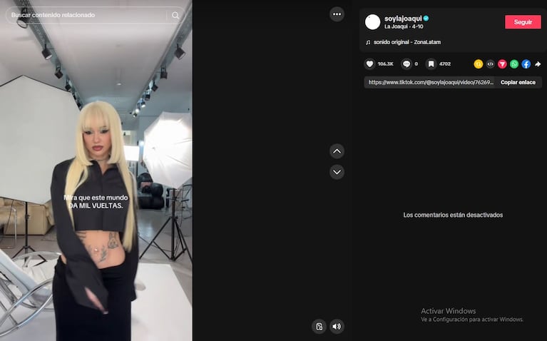 "Ojalá que no te hagan lo que tu me hicistes", canta Maluma en otro de las canciones que baila y canta La Joaqui con respuestas deshabilitadas (Foto: captura TikTok @soylajoaqui)