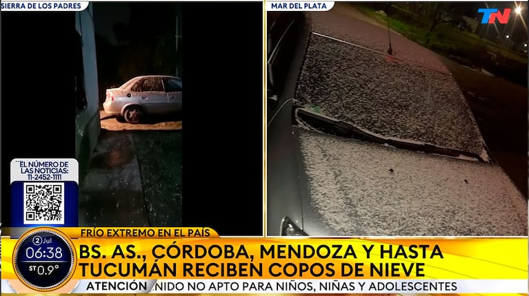 Ola polar en la Costa Atlántica: nieve en Sierra de los Padres y graupel en Mar del Plata