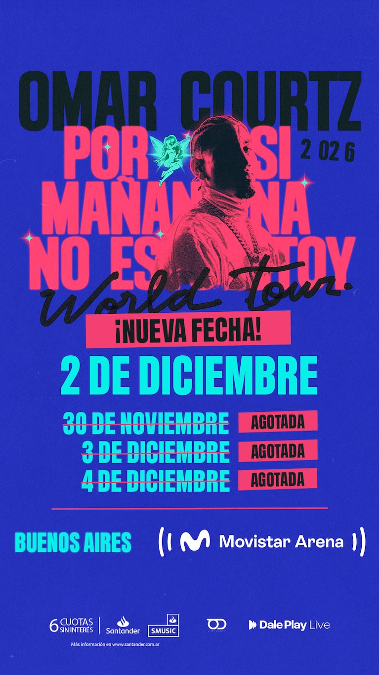Omar Courtz confirmó una cuarta fecha en Buenos Aires tras agotar tres shows en el Movistar Arena
