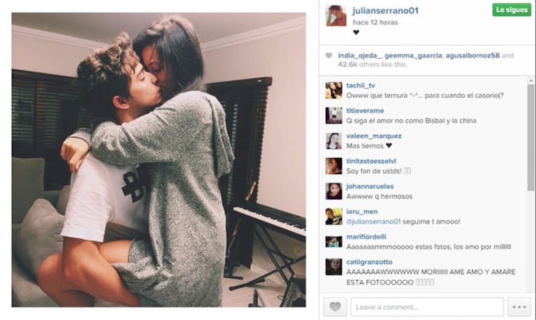 Oriana Sabatini, Julián Serrano y su beso súper hot. (Foto: Instagram)