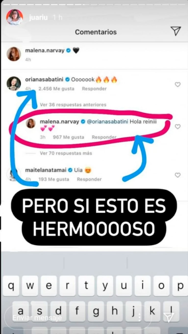 Oriana Sabatini le escribió un mensaje buena onda a Malena Narvay ¡y los fans lo celebraron!: "Tremendo ejemplo"