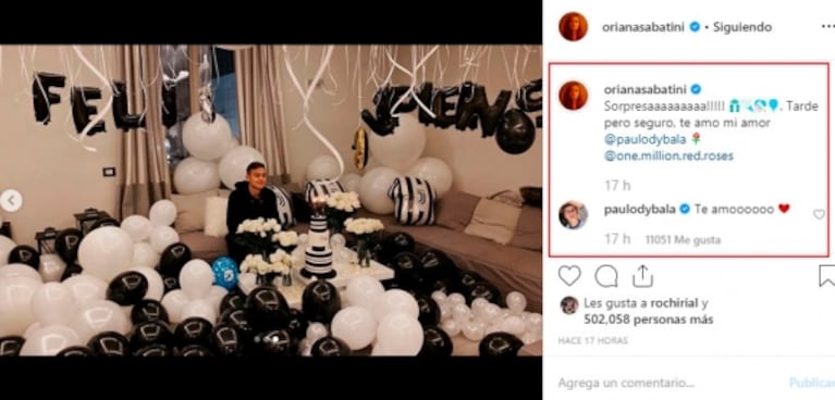 Oriana Sabatini le organizó un mega cumpleaños sorpresa a Paulo Dybala: "¿Te gusta? Te amo"