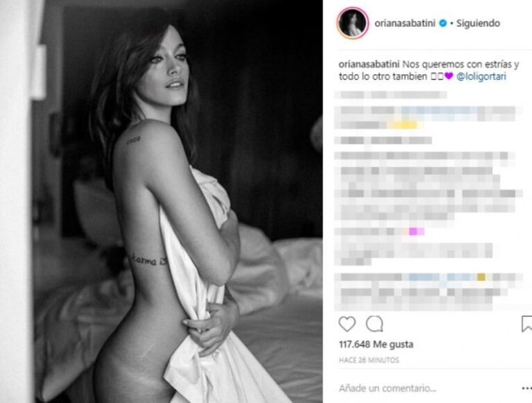 Oriana Sabatini publicó una foto sexy, al natural y sin Photoshop: "Nos queremos con estrías"