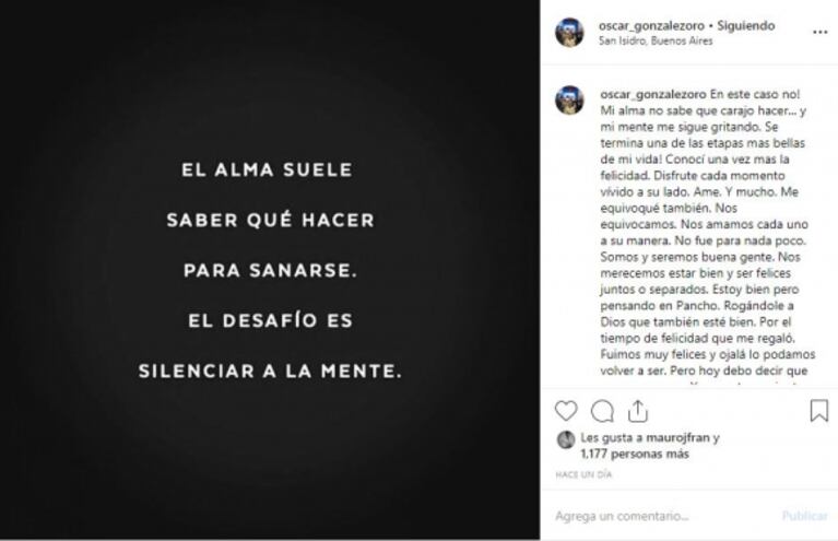 Oscar González Oro confirmó su separación de Mauro Francisco, tras 10 meses de amor: "Ya no estamos juntos"
