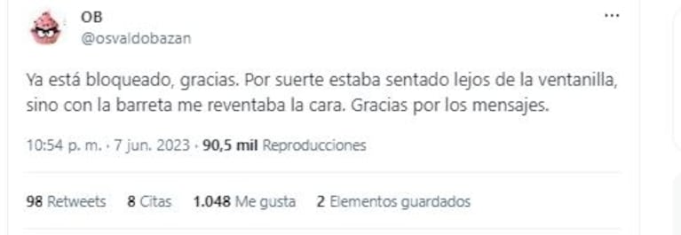 Osvaldo Bazán relató cómo fue el violento robo que sufrió camino a su casa: "No tengo más celular"