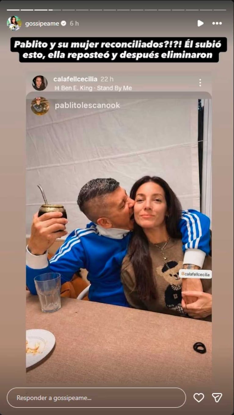 Pablito Lescano y su ex subieron una foto juntos, la eliminaron y despertaron rumores de reconciliación (Foto:; captura Instagram @gossipeame)