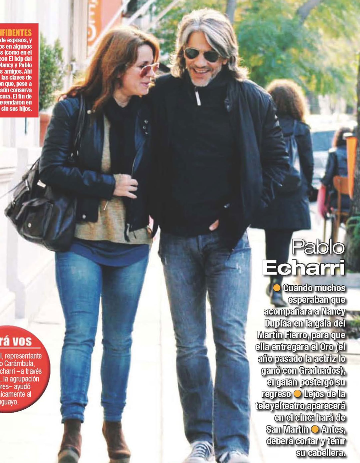 Pablo Echarri, con un look súper canoso, junto a Nancy Dupláa (Fotos: Revista Paparazzi). 