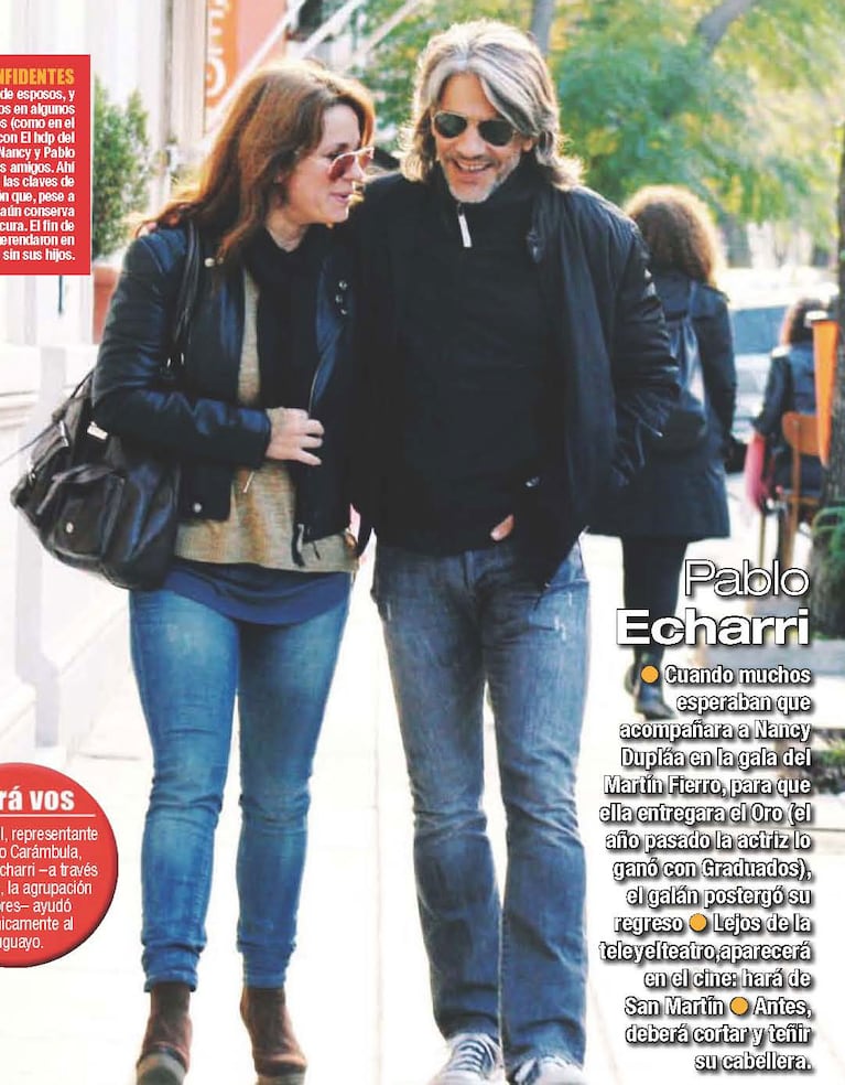 Pablo Echarri, con un look súper canoso, junto a Nancy Dupláa (Fotos: Revista Paparazzi). 