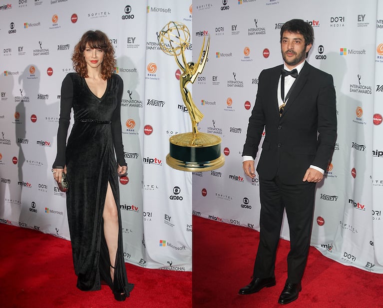 Pablo Rago y Romina Gaetani en la red carpet de los premios Emmy. (Fotos: Grosby)