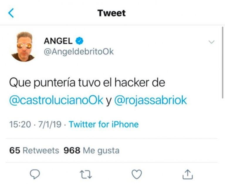 Palito de Ángel de Brito a Luciano Castro y Sabrina Rojas, tras confirmarse la separación: "Qué puntería..."