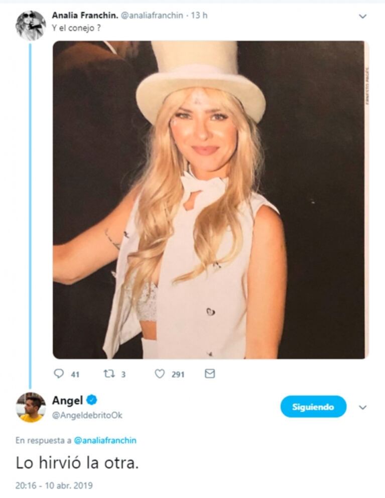 ¿Palito para Pampita? El picante chiste de Ángel de Brito por una foto de la China Suárez en Twitter