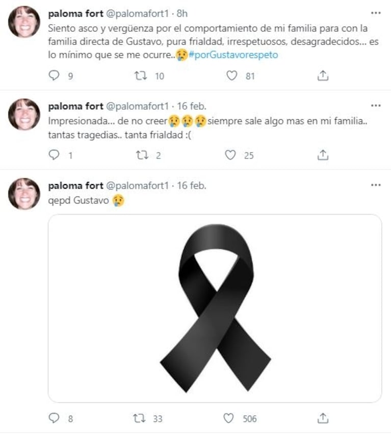 Paloma Fort tras la muerte de Gustavo Martínez: "Siento asco y vergüenza por el comportamiento de mi familia"