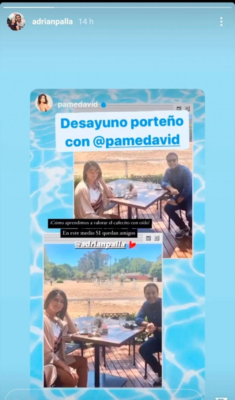 Pamela David mostró su reencuentro con Adrián Pallares con un fuerte mensaje: "En este medio sí quedan amigos"