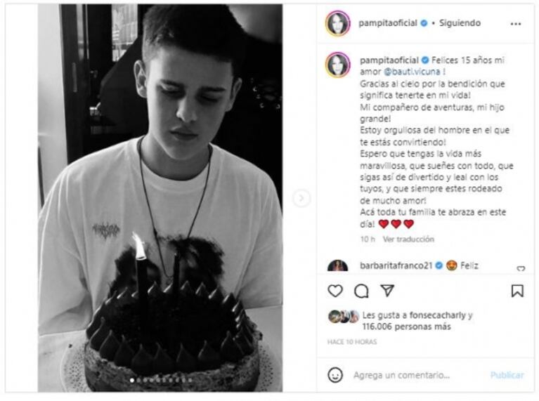 Pampita, a corazón abierto por los 15 años de su hijo Bautista: "Mi compañero de aventuras"