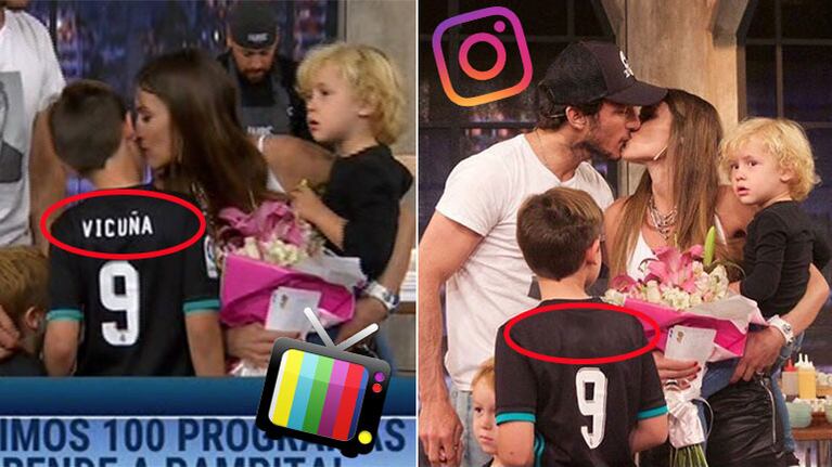 Pampita compartió fotos de la visita de sus hijos con Pico Mónaco a su programa… ¡pero borraron el apellido Vicuña de la camiseta de Bautista!