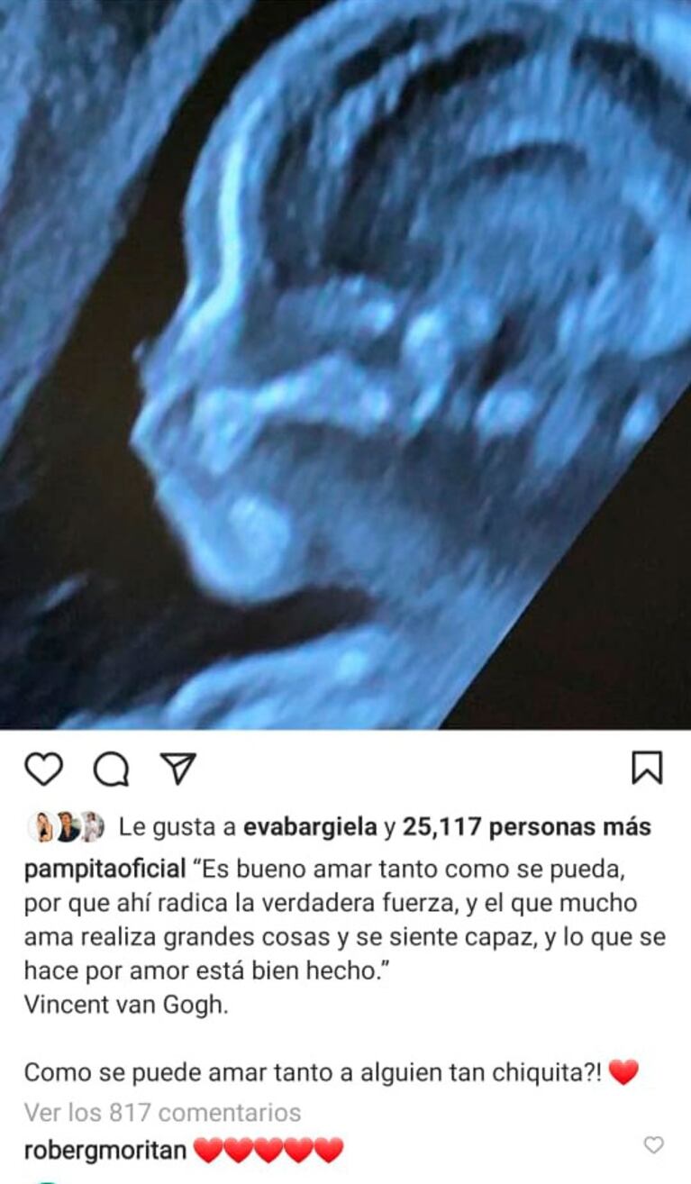 Pampita compartió la ecografía de su beba: "¡¿Cómo se puede amar tanto a alguien tan chiquita?!"