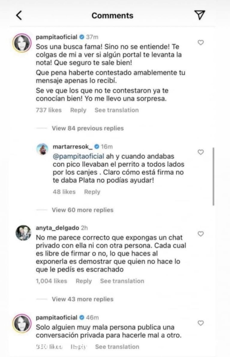 Pampita fulminó a Mar Tarrés por publicar chats privados entre ellas: "Sos una busca fama"