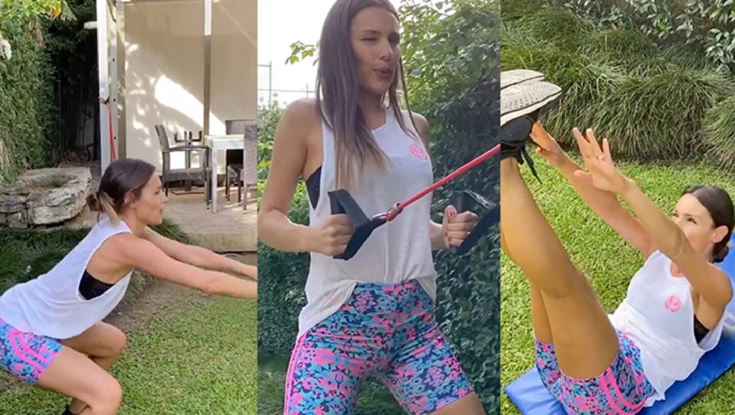 Pampita hace entrenamiento funcional al aire libre.