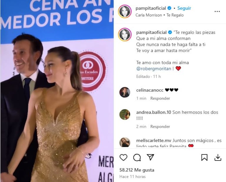 Pampita le dedicó un posteo a Roberto García Moritán por San Valentín (Foto: captura de Instagram). 