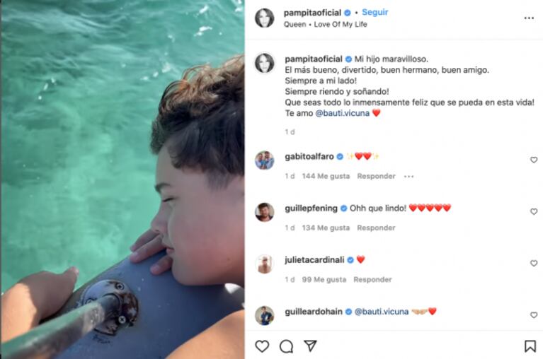Pampita le dedicó un profundo posteo a Bautista Vicuña por sus 14 años: "Sos maravilloso"