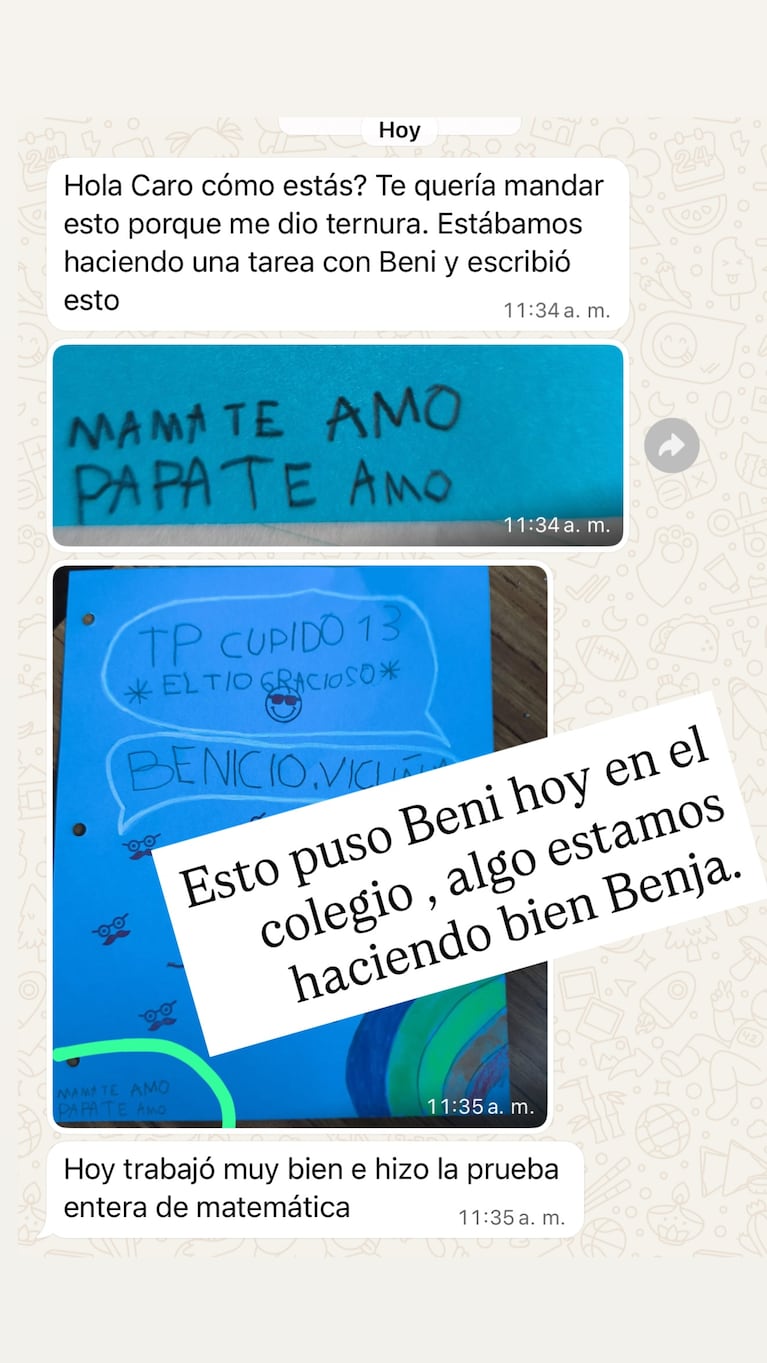 Pampita mostró el dibujo que Benicio le dedicó a Benjamín Vicuña, y de paso le tiró una indirecta a la China Suárez. (Foto: @Pampita)
