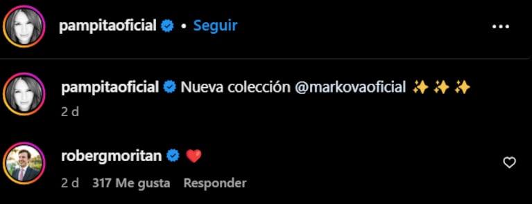 Pampita no contestó al comentario de Roberto.