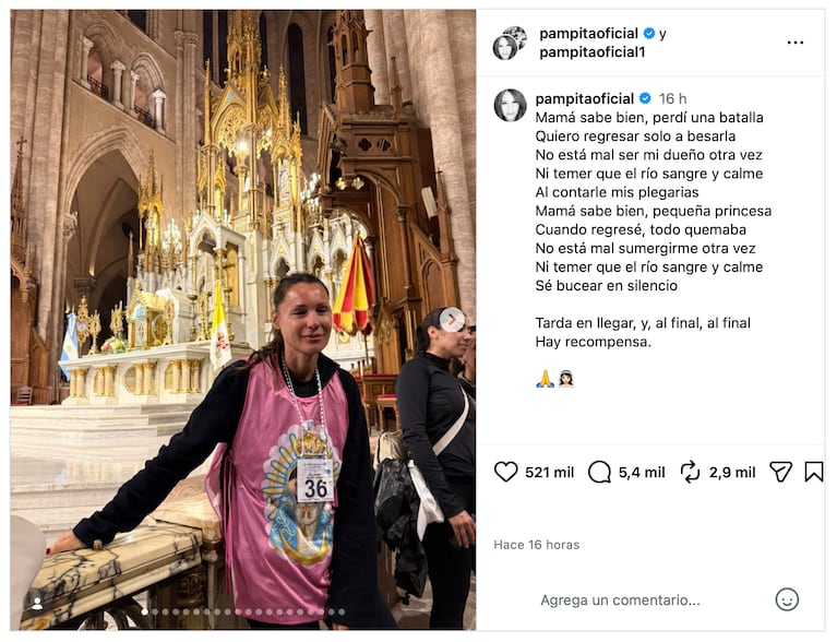 Pampita peregrinó una vez más a Luján (Foto: Instagram @pampitaoficial)
