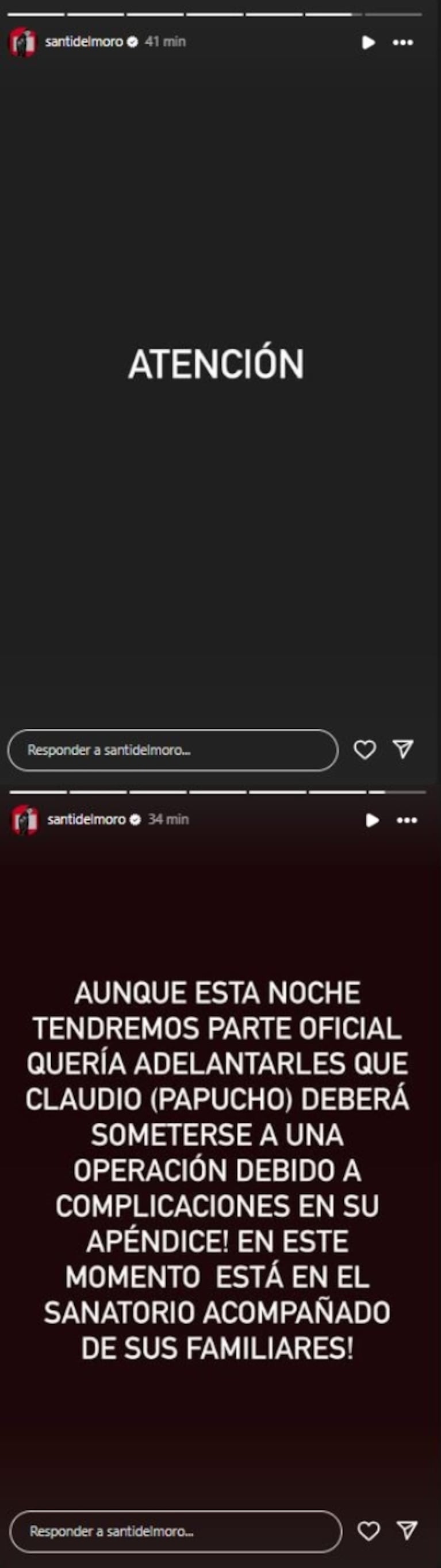 “Papucho” de Gran Hermano fue internado de urgencia y deben operarlo: “Está acompañado por sus familiares” (Foto: Instagram /santidelmoro)